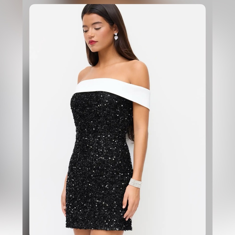 Cider SEQUIN OFF-SHOULDER SOLID BOWKNOT MINI DRES… - image 8